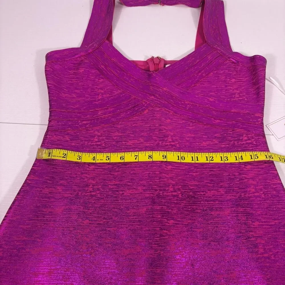 NWT Siena Magenta Sweetheart Neck Foiled Metallic Bandage Dress Size 14 1258